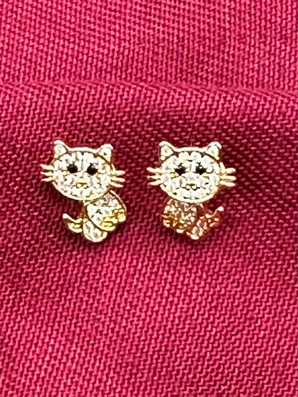 Amanda Blu Gold-Plated Cat Stud/Post Earrings CZ stones